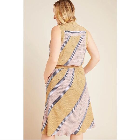 NEW Anthropologie Maeve Carla Pink Geometric V-Neck Wrap Tie Mini Dress Size 12 - Picture 7 of 8